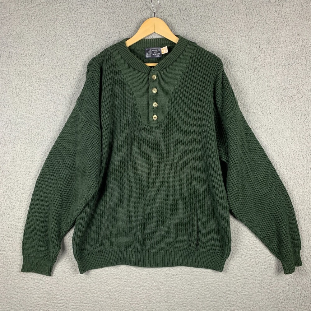 Vtg 80s‎ Peconic Bay Traders Sweater Chunky Green Prep Academia USA